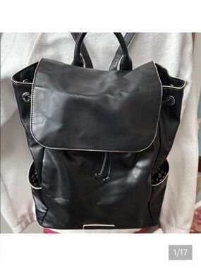 Vera Bradley  backpack   vegan leather  black/white edging cinch top/flap NWOT